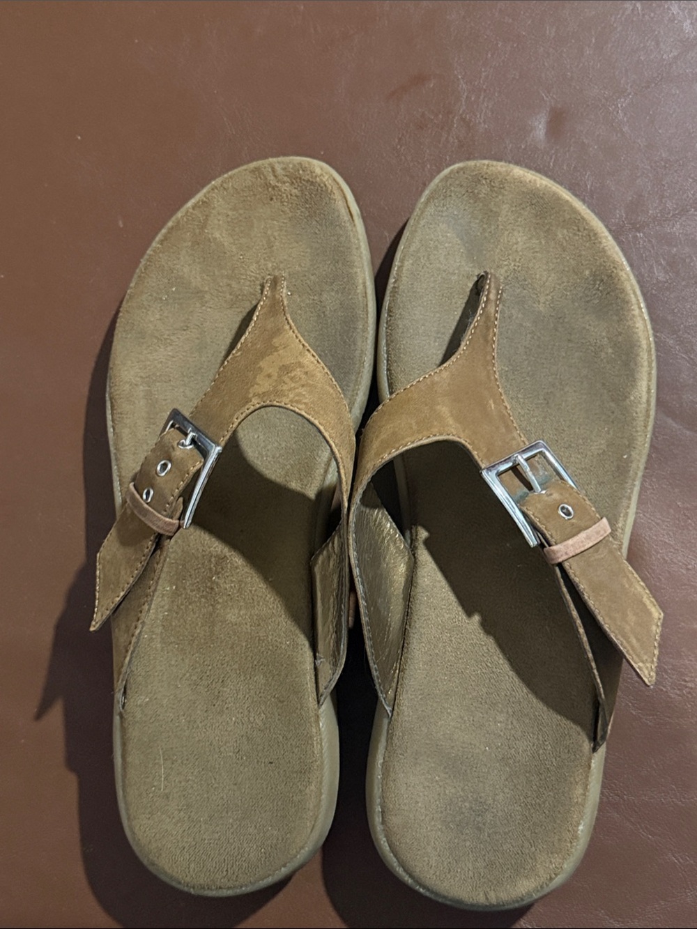 Brown Suede Thong Sandals with Buckle